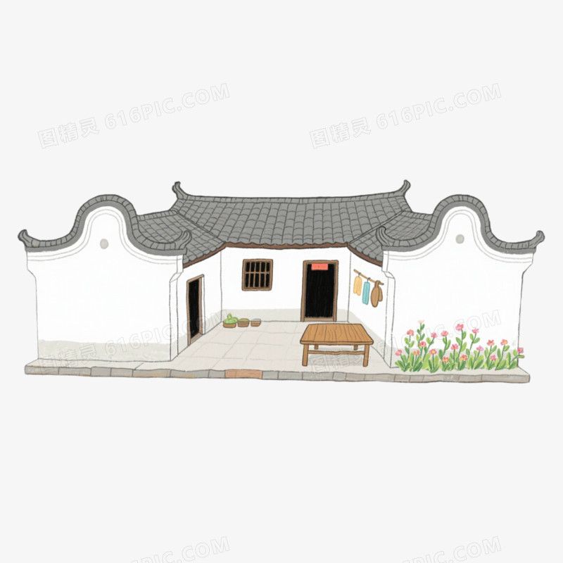 侧面墙面农家小院免抠元素