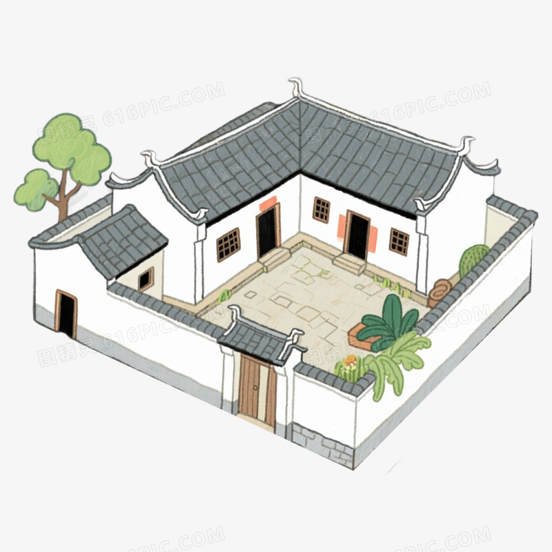 安静的村屋农家小院免抠元素