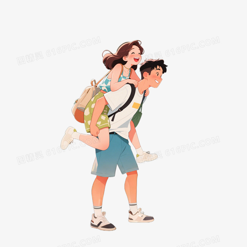 卡通手绘插画风格夏季旅游出游露营自驾游免抠元素