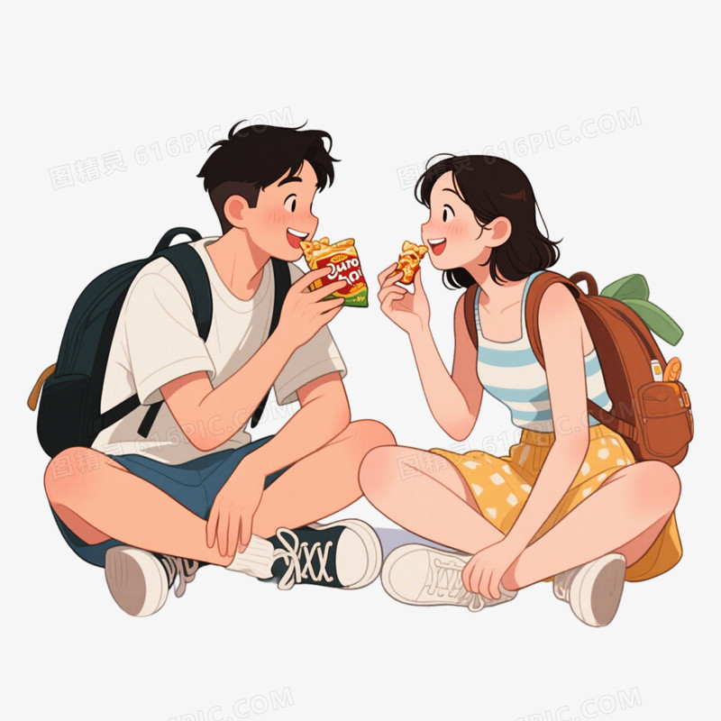 卡通手绘插画风格夏季旅游出游露营自驾游免抠元素