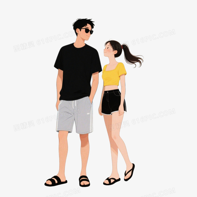 卡通手绘插画风格夏季旅游出游露营自驾游免抠元素