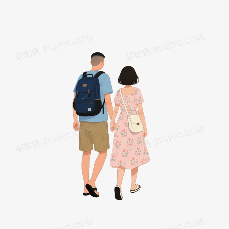 卡通手绘插画风格夏季旅游出游露营自驾游免抠元素