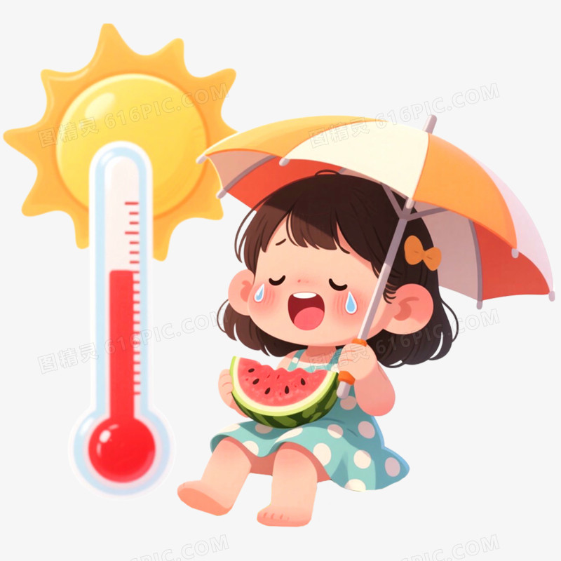 手绘插画高温预警画面免抠元素