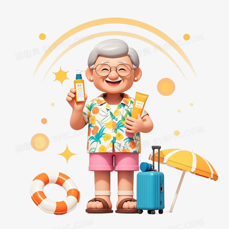 夏季度假休闲卡通人物免抠元素