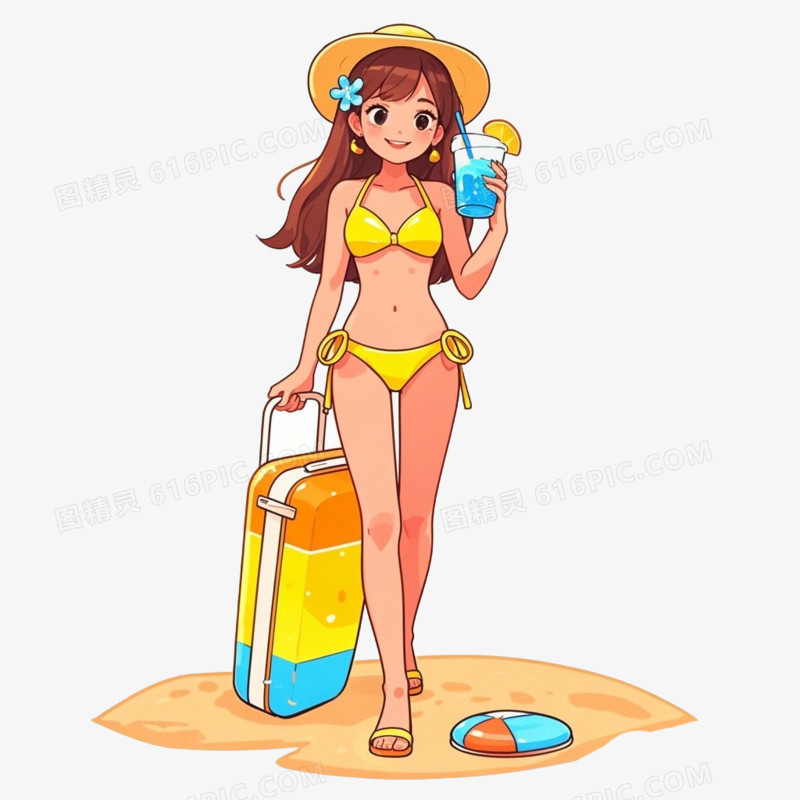 夏季度假休闲卡通人物免抠元素