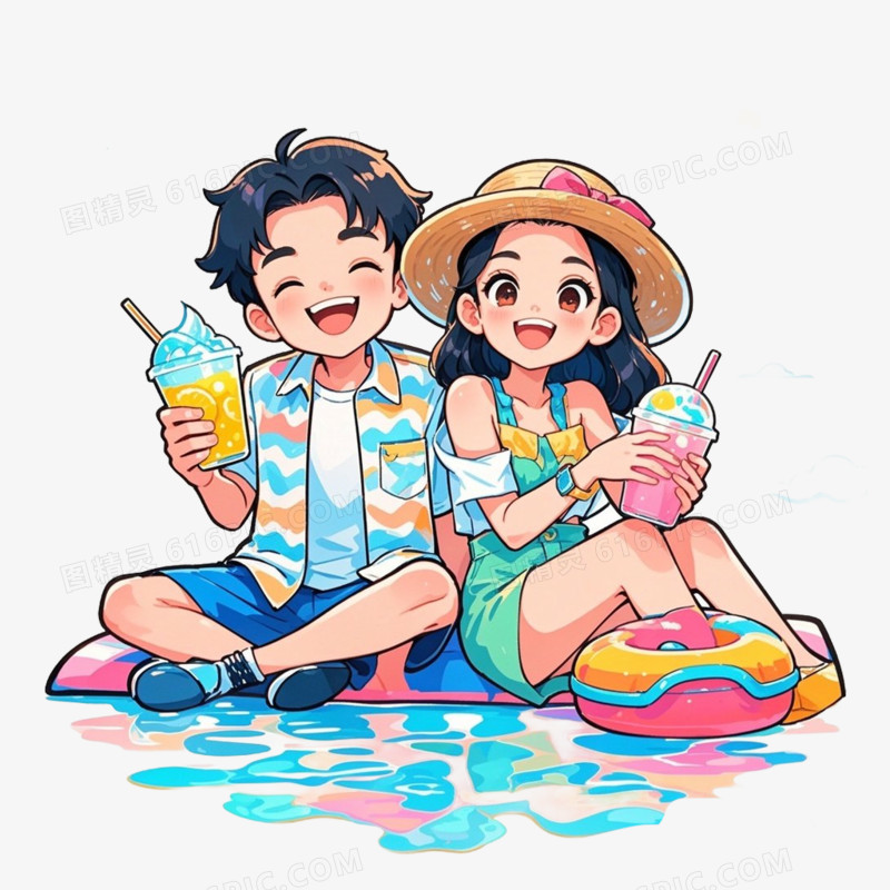 夏季度假休闲卡通人物免抠元素