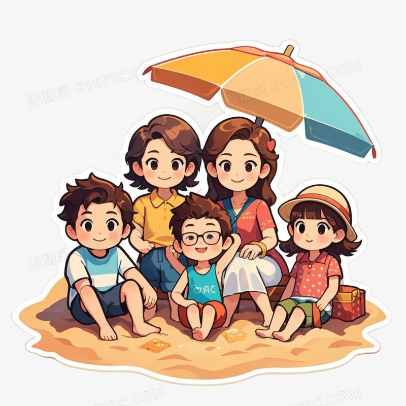 夏季度假休闲卡通人物免抠元素