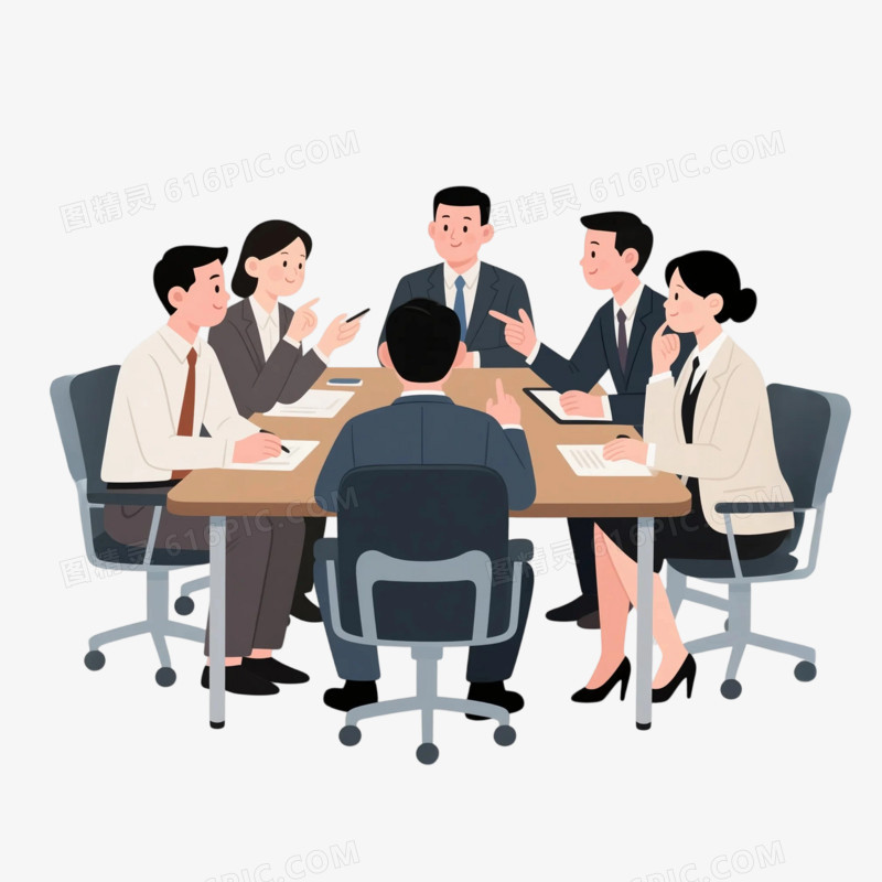 手绘多人商务讨论会议免抠元素