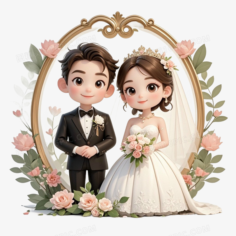 卡通情侣结婚免抠元素