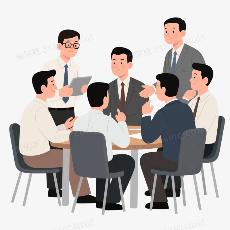 卡通手绘多人开讨论会议元素