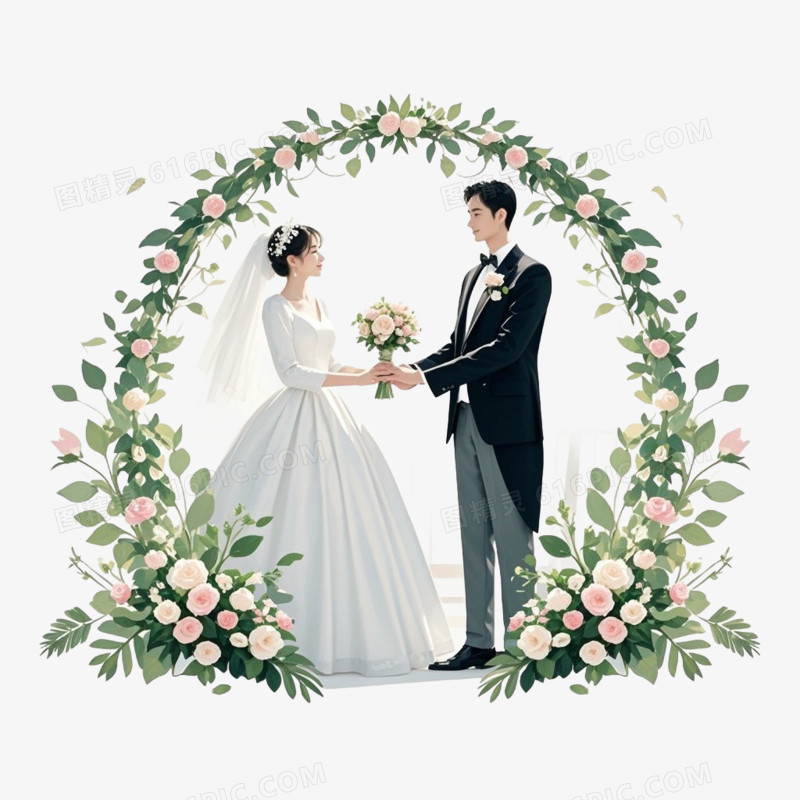 卡通情侣结婚免抠元素