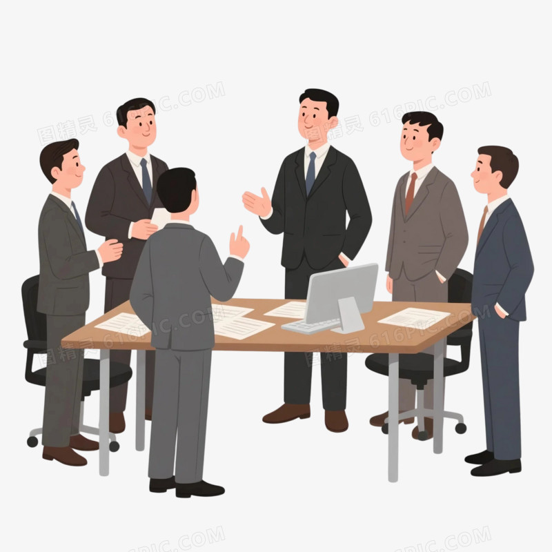 手绘商务人员开讨论会议免抠元素