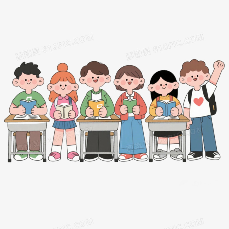 教室里的同学们学生读书上学场景免抠元素