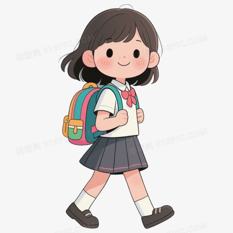 女子学生读书上学场景免抠元素