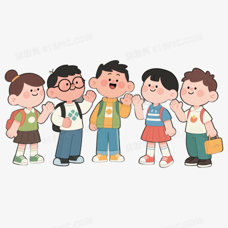 学生打招呼学生读书上学场景免抠元素