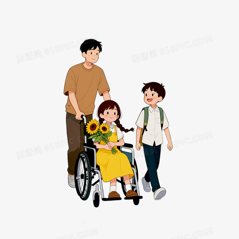手绘插画风格医院探望病人接病人出院免抠元素