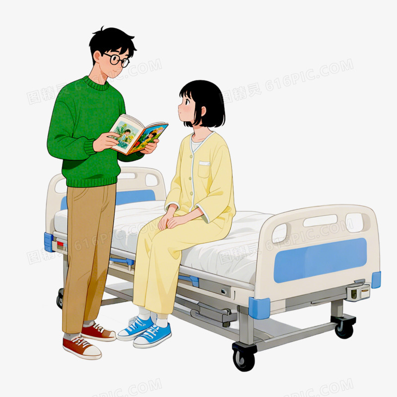 手绘卡通风格医院探视病人接病人出院免抠元素