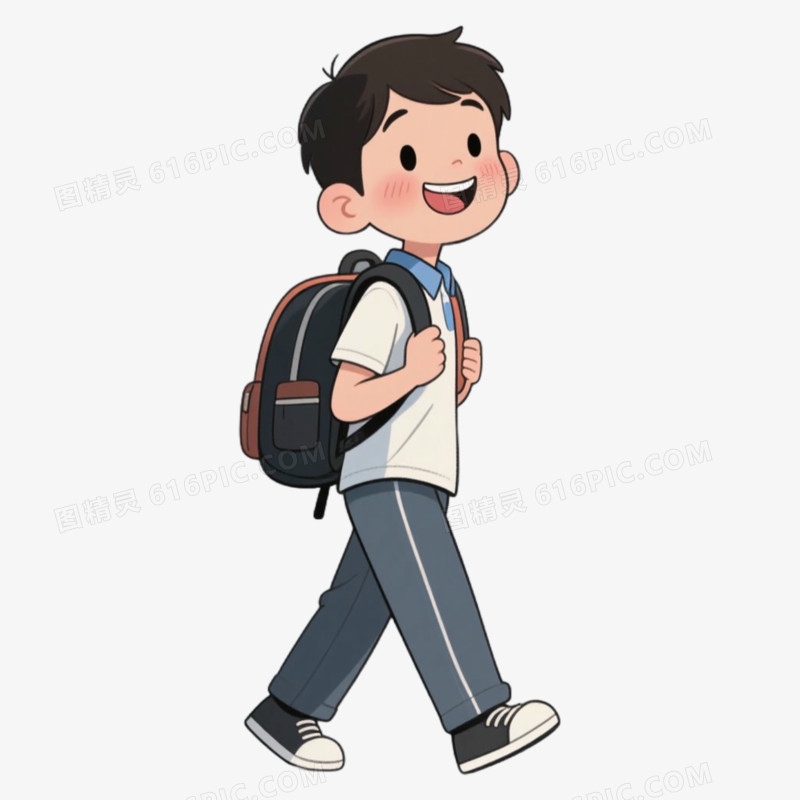 男子学生读书上学场景免抠元素