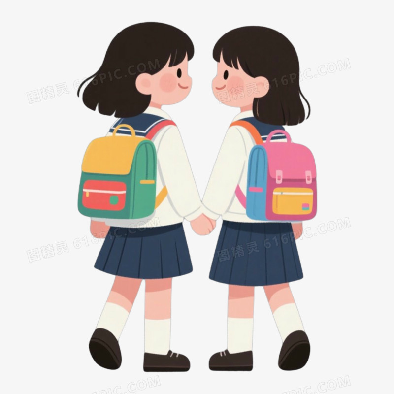 女生们学生读书上学场景免抠元素