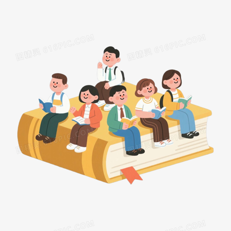 图书馆学生读书上学场景免抠元素
