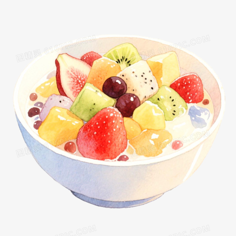 手绘插画美味水果捞免抠元素