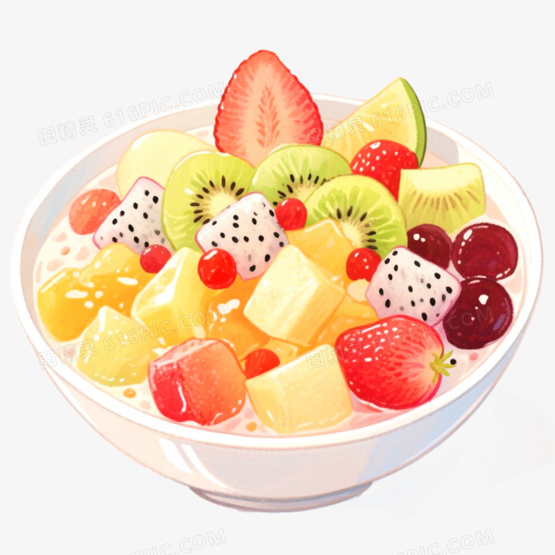 手绘插画美味水果捞免抠元素