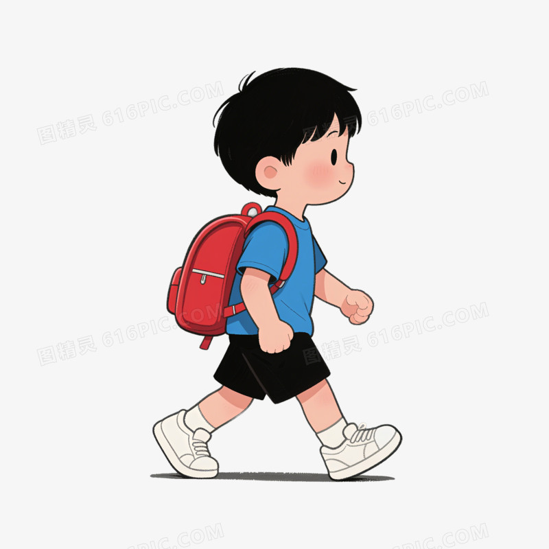 插画风背书包的小男孩免抠元素