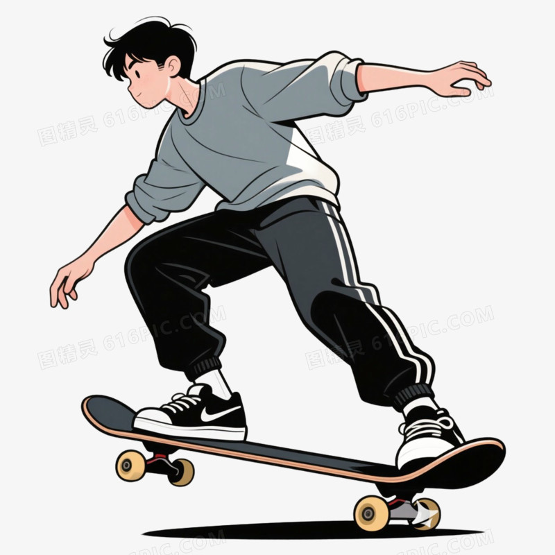 户外运动玩滑板免抠元素