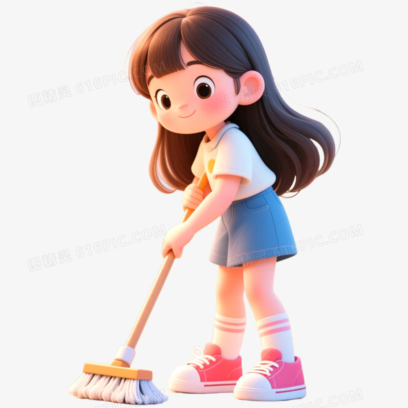 手绘插画小朋友教室打扫卫生免抠元素