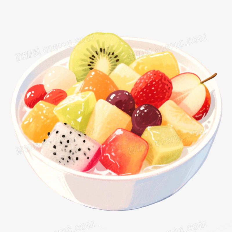 手绘插画美味水果捞免抠元素
