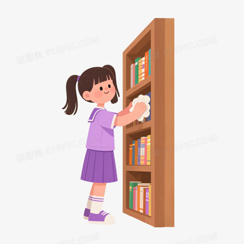 插画风正在擦柜子的女学生