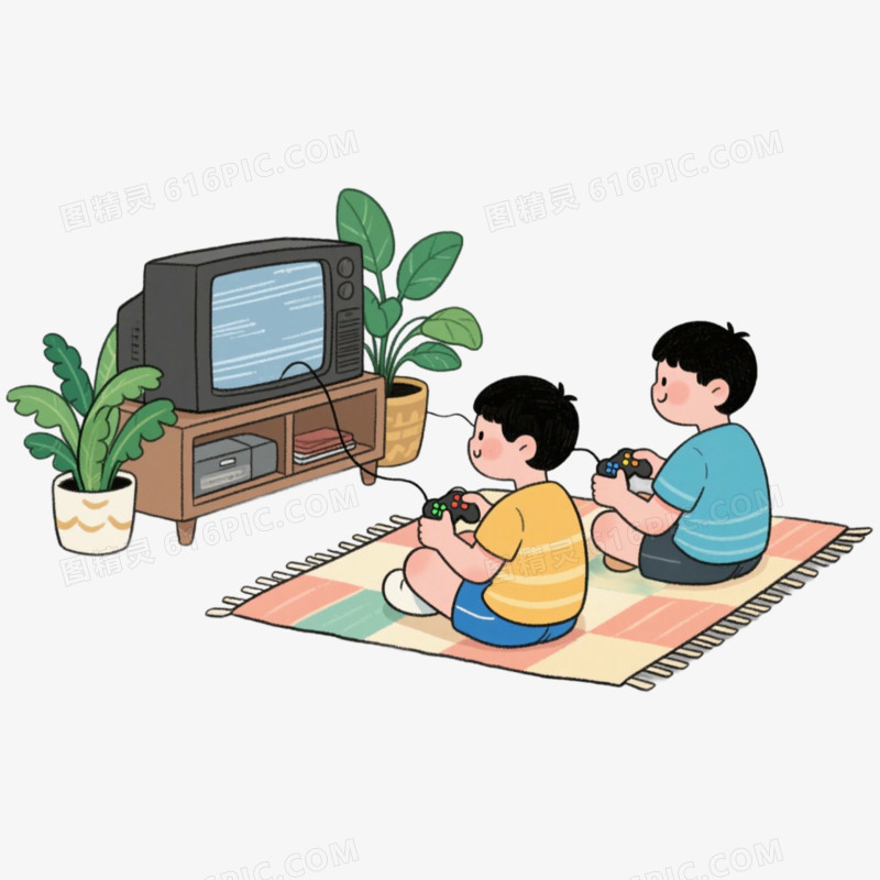 坐地上打电动打游戏免抠元素