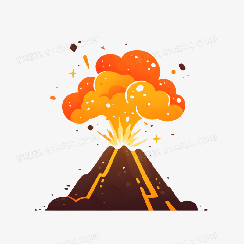 手绘卡通火山喷发免抠元素