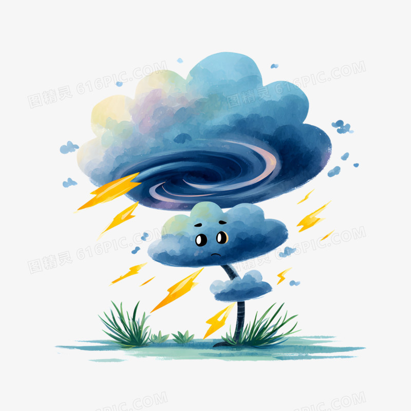 手绘卡通夏季强对流天气雷电免抠元素