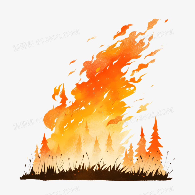 手绘卡通山火森林大火免抠元素