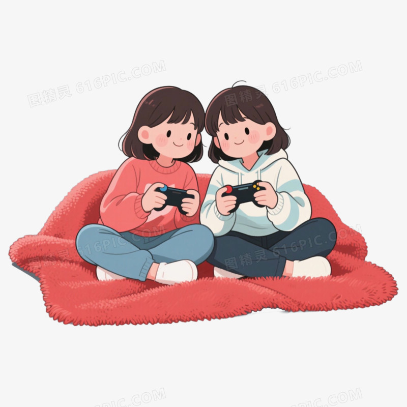 女孩子打电动打游戏免抠元素