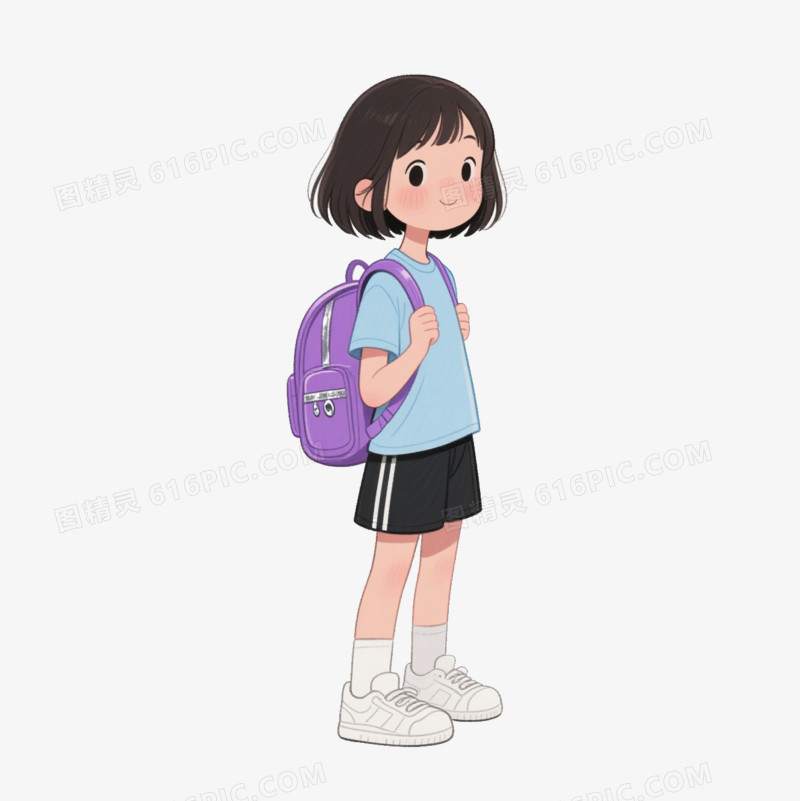 卡通背书包的小女孩免抠元素