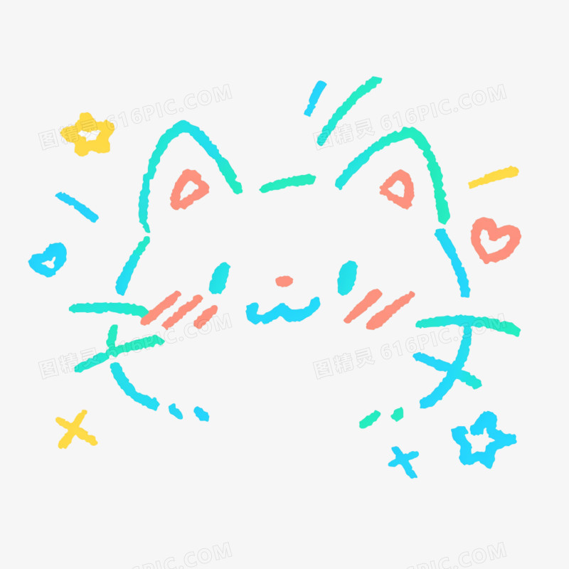 手绘卡通彩色简笔画小猫免抠元素