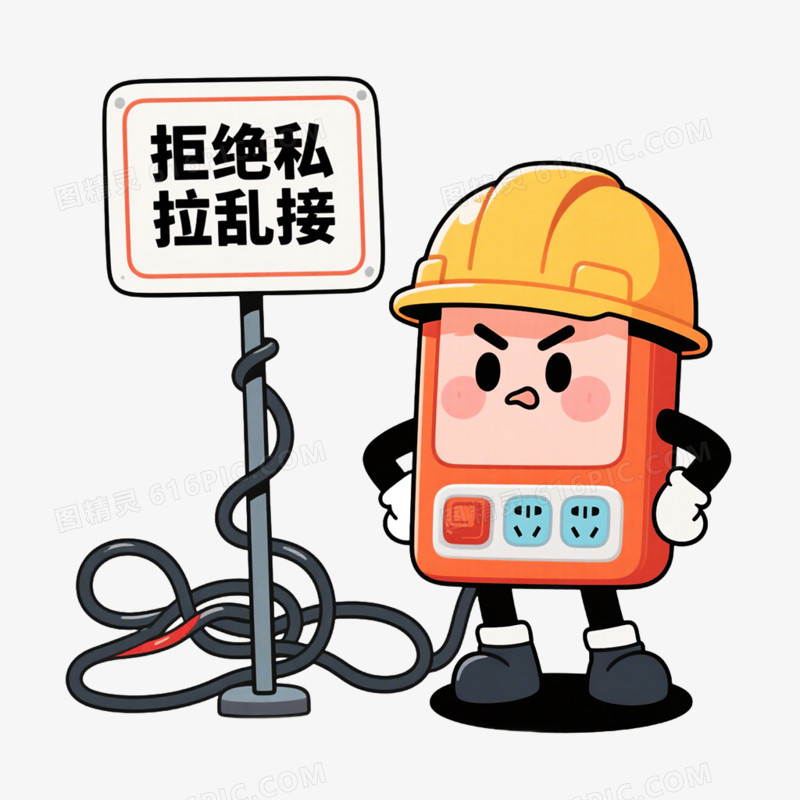 卡通手绘插画风用电安全免抠元素