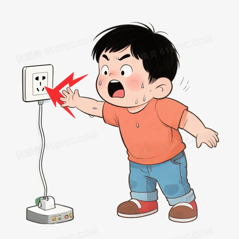 卡通手绘插画风用电安全免抠元素