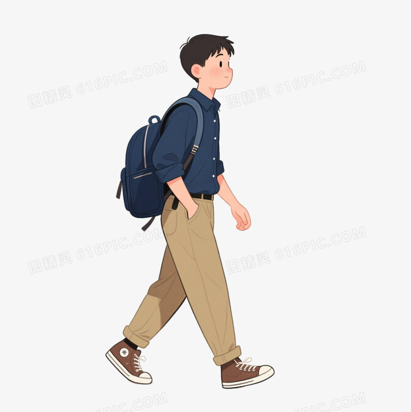 卡通背书包的男大学生免抠元素