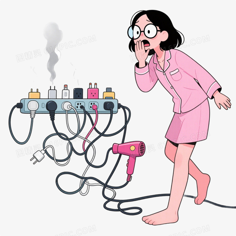 卡通手绘插画风用电安全免抠元素