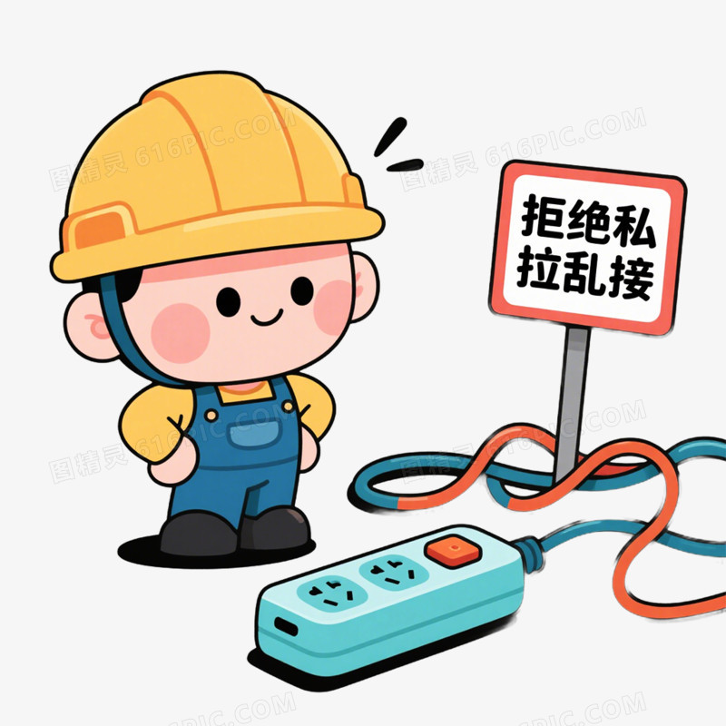 卡通手绘插画风用电安全免抠元素