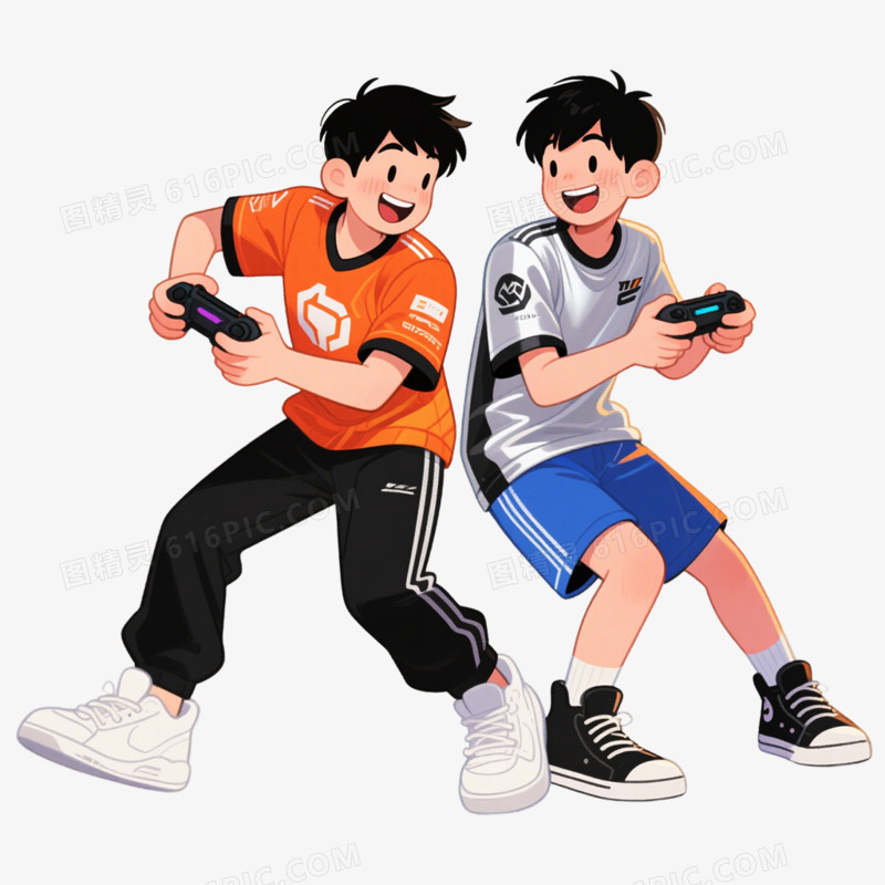 卡通手绘插画风格玩游戏免抠元素