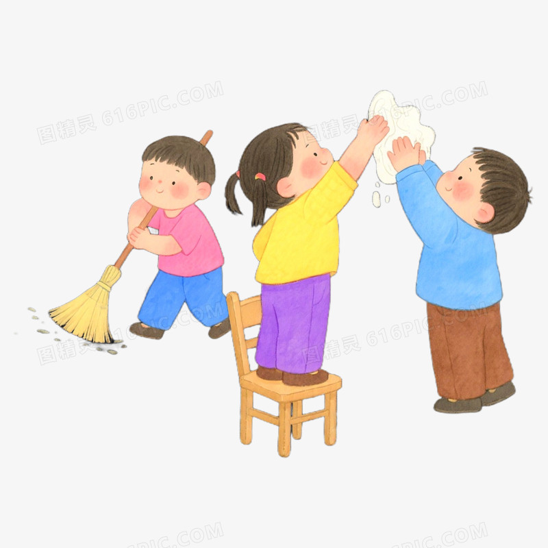 开学季学生打扫卫生免抠元素
