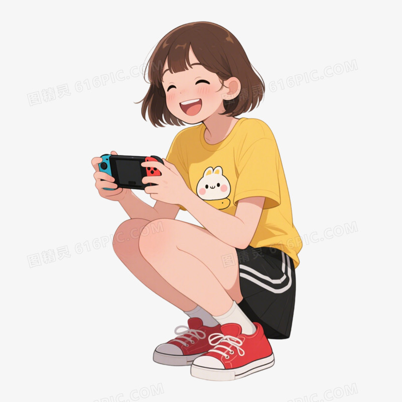 卡通手绘插画风格玩游戏免抠元素
