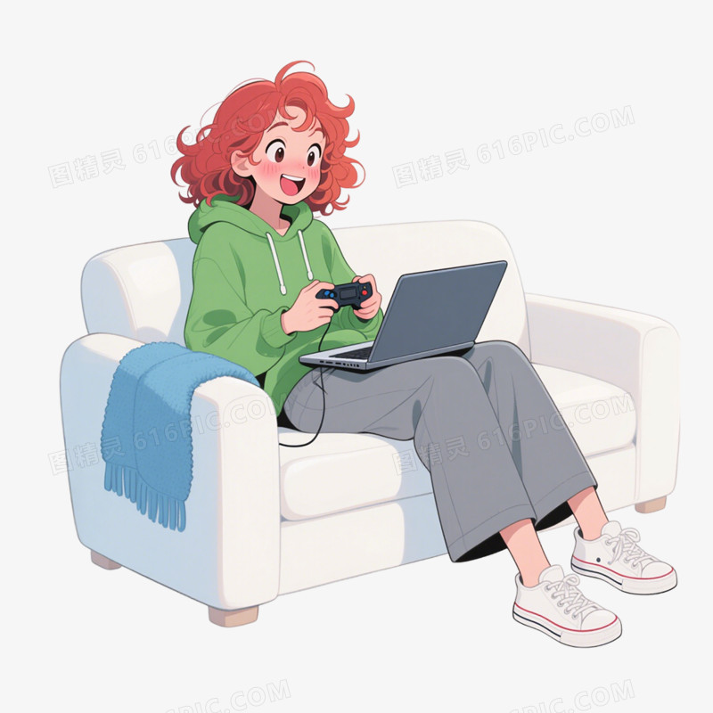 卡通手绘插画风格玩游戏免抠元素