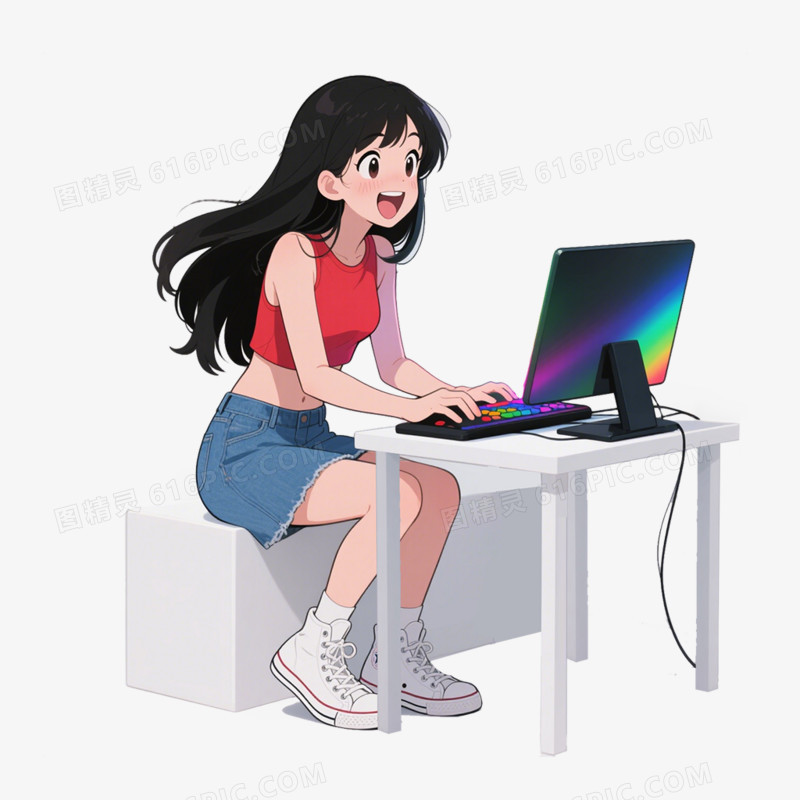 卡通手绘插画风格玩游戏免抠元素