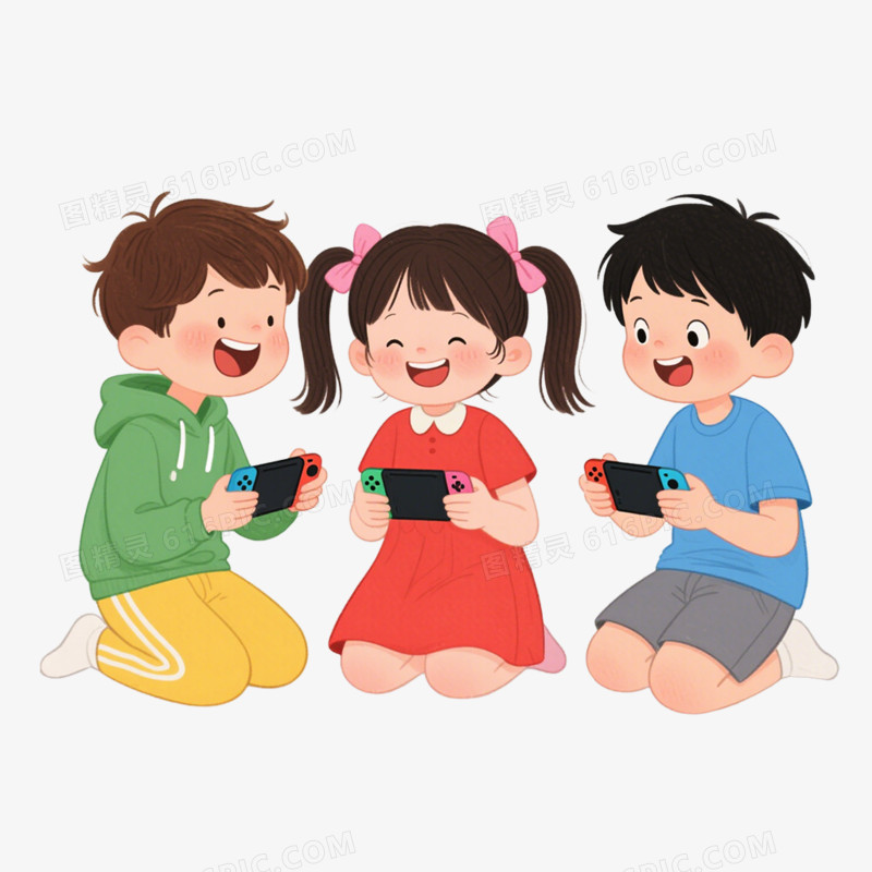卡通手绘插画风格玩游戏免抠元素
