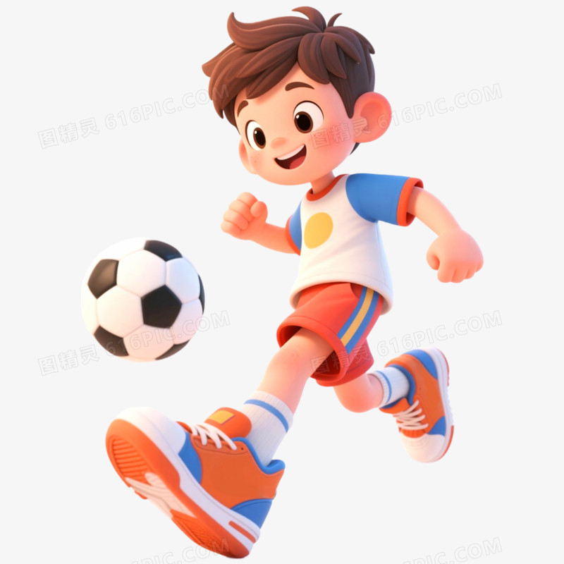 手绘插画运动会踢足球免抠元素